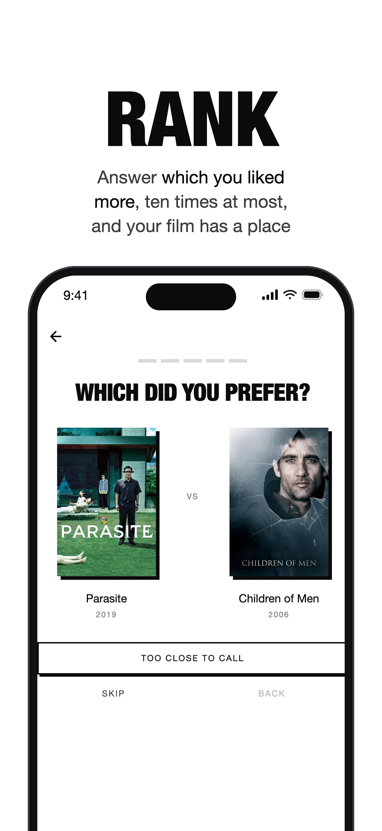 Reelist App Store frame Rank: The product in one screen