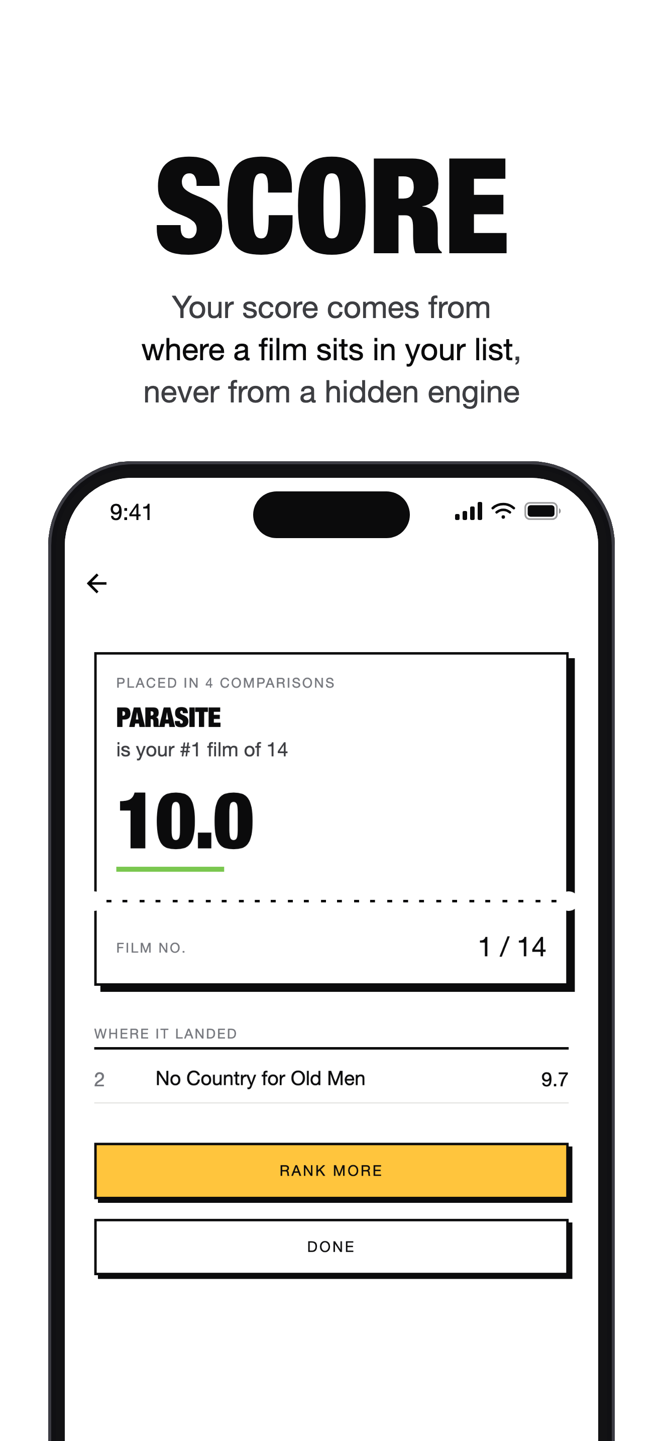 Reelist App Store frame Score: The score comes from your list