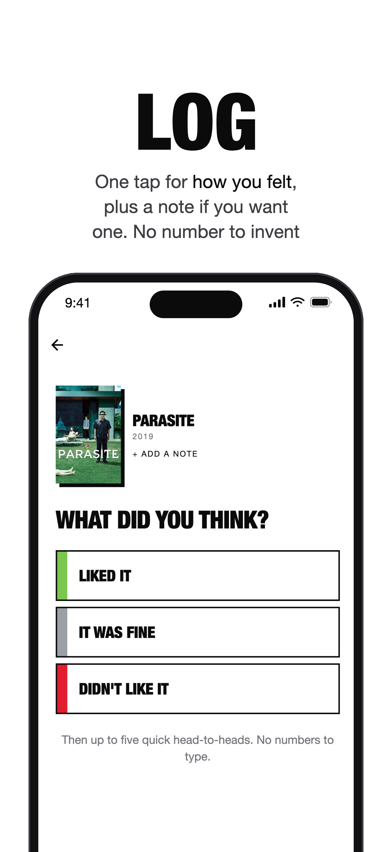 Reelist App Store frame Log: One tap for how you felt