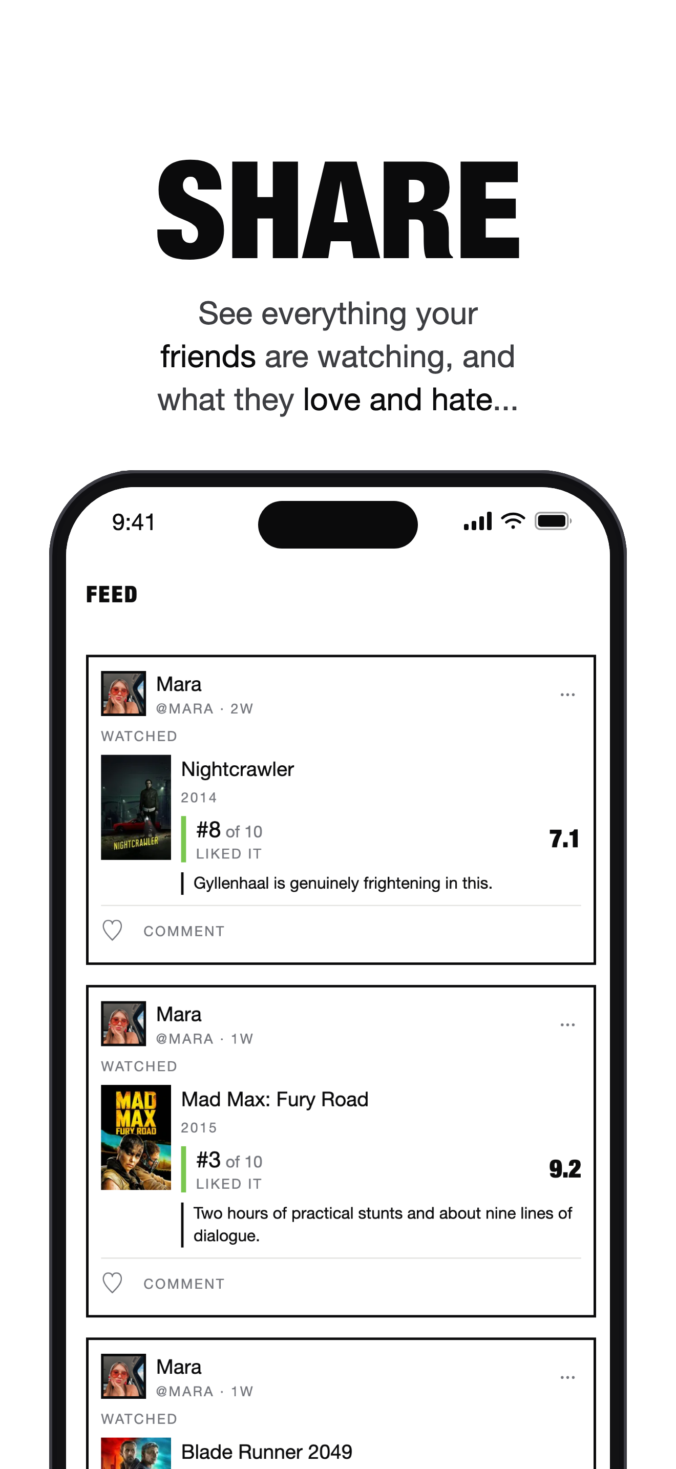 Reelist App Store frame Share: What the people you follow made of it